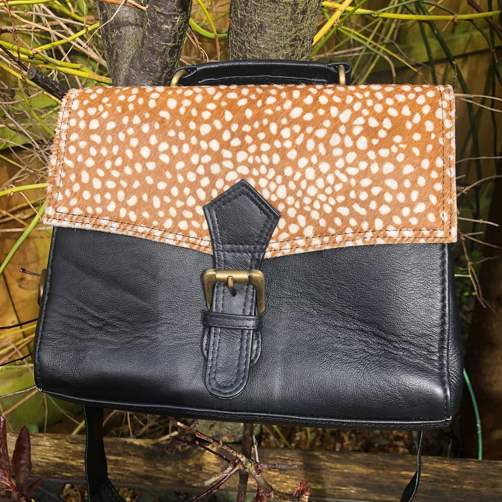Image of Harlequin Collection - Recycled Leather/Fur Classic Handbag #6B