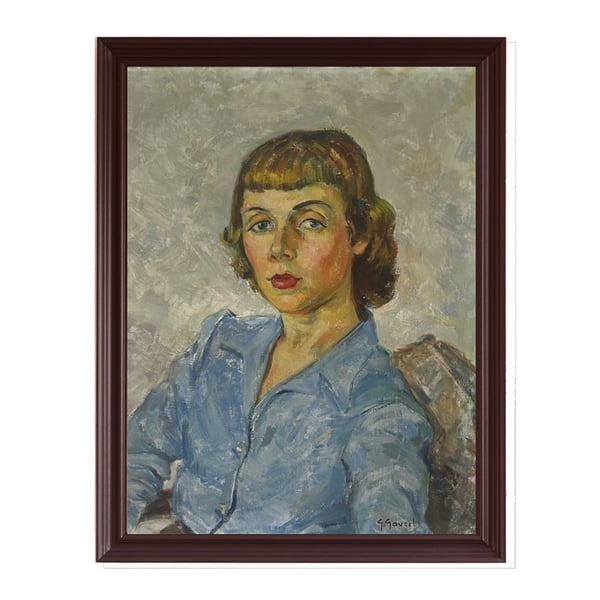 Image of Mid 20thC. French Oil Painting Portrait, 'Woman in Blue.' G.Gavzel