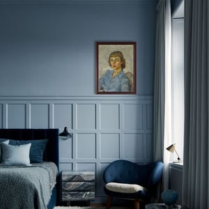 Image of Mid 20thC. French Oil Painting Portrait, 'Woman in Blue.' G.Gavzel