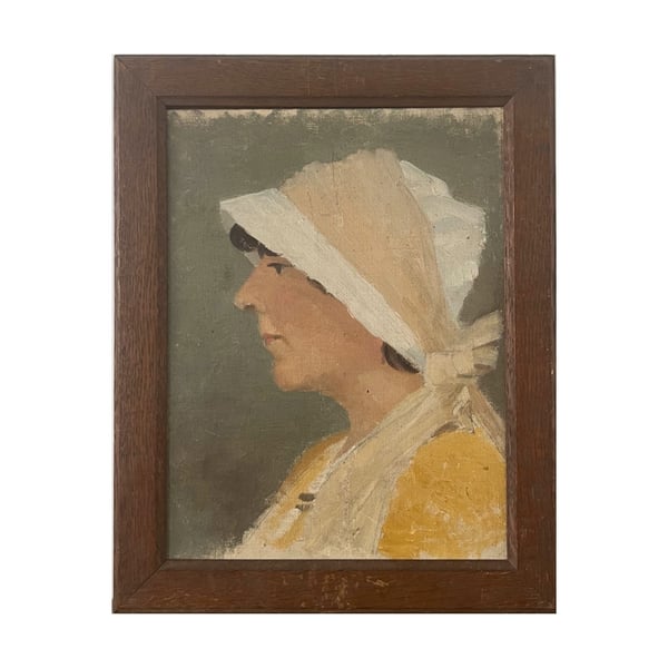 Image of Early 20thC. French Oil Painting, 'Breton Woman.' 