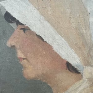 Image of Early 20thC. French Oil Painting, 'Breton Woman.' 