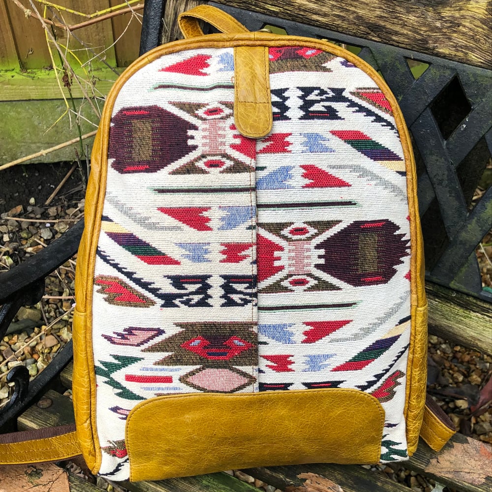 Image of Handmade Aztec Fabric/Leather Backpack - 18B