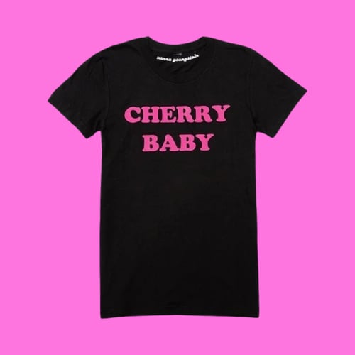 Image of 🩷🖤Black and Pink Cherry Baby Tee Limited Edition🩷🖤