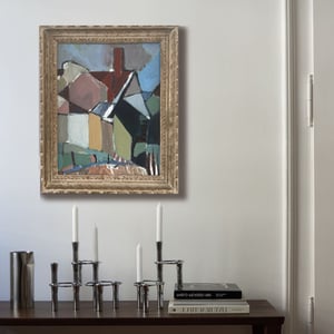 Image of  Swedish, Contemporary, Cubist Painting, 'The Red Roof.'