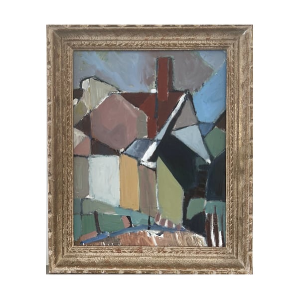 Image of  Swedish, Contemporary, Cubist Painting, 'The Red Roof.'