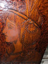 Antique Pyrography Flemish Art of Indian Maiden