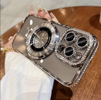Image 3 of Rhinestone Magnetic Transparent Phone Case w/ Stand