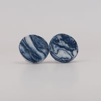 Handmade Australian porcelain stud earrings - deep ocean blue and white marble