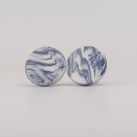 Handmade Australian porcelain stud earrings - deep blue and white marble