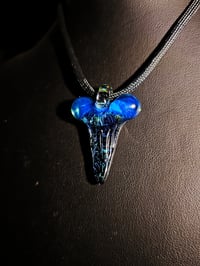 Image 1 of Dichroic shark tooth pendant with a crushed opal bale