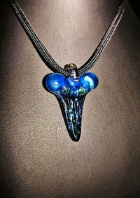 Image 2 of Dichroic shark tooth pendant with a crushed opal bale