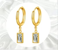 Image 2 of Dangling Diamond Huggies