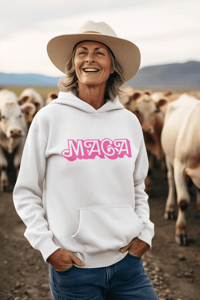 Image 5 of MAGA Make America Great Again Hot Pink Barbie Retro Unisex Hoodie Trump 2024