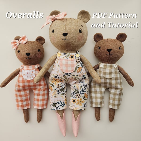 Image of Doll's Overalls and Bows PDF Sewing Pattern