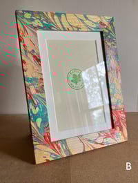 Image 2 of Hand-Marbled Wooden Photo Frame - Turquoise, Peach & Red