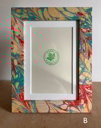 Image 4 of Hand-Marbled Wooden Photo Frame - Turquoise, Peach & Red