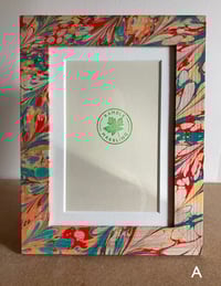Image 3 of Hand-Marbled Wooden Photo Frame - Turquoise, Peach & Red