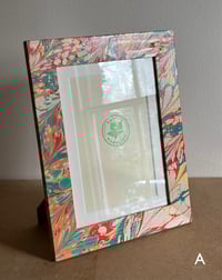 Image 1 of Hand-Marbled Wooden Photo Frame - Turquoise, Peach & Red