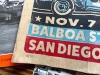 Image 4 of Balboa Stadium Jalopy Races Linocut Print FREE SHIPPING