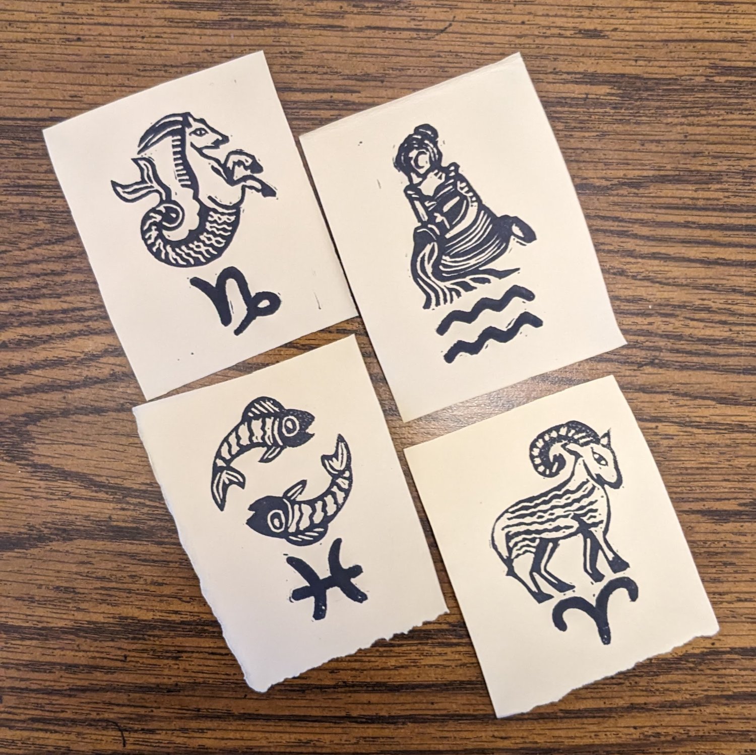 Zodiac stamped prints - Capricorn, Aquarius, Pisces, Aries