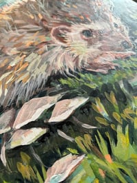 Image 3 of Shy but Spry – Friendly hedgehog on wood panel