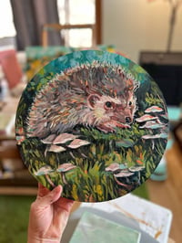 Image 4 of Shy but Spry – Friendly hedgehog on wood panel