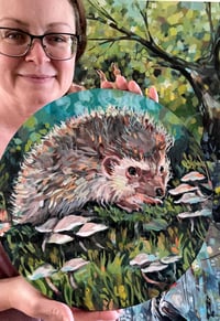 Image 2 of Shy but Spry – Friendly hedgehog on wood panel