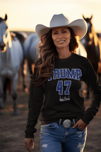 Image 5 of Trump 47 Distressed Unisex Sweatshirt, Varsity Style, Trump 2024 Sweatshirt, Trump Signature