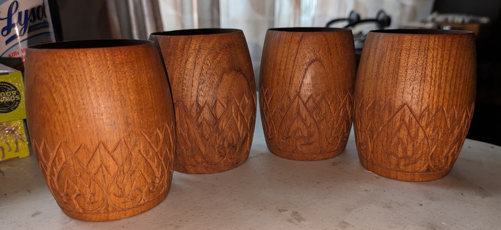 4 Hardwood drinking glasses