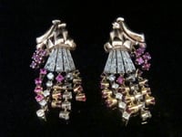 Image 1 of French Edwardian 18ct rose gold Ruby and Diamond chandelier earrings