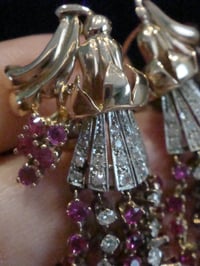 Image 2 of French Edwardian 18ct rose gold Ruby and Diamond chandelier earrings