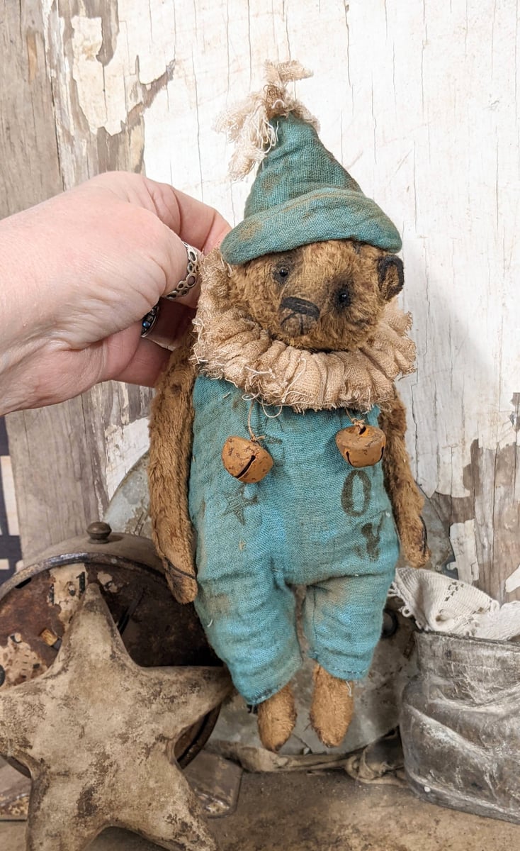 8" - TOY - Old Worn Primitive Frumpy Toy Teddy Bear in romper outfit by ...