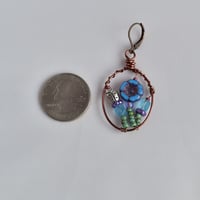 Image 4 of Blue Flower and Ladybug Copper Hoop Earrings
