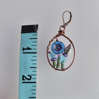 Image 3 of Blue Flower and Ladybug Copper Hoop Earrings