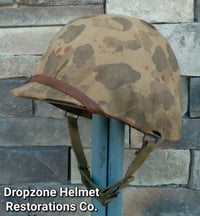 Image 3 of WWII M1 USMC Helmet Front Seam & Westinghouse Liner 4th Marine Division ATF Camo Cover.