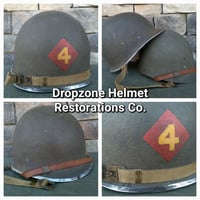 Image 11 of WWII M1 USMC Helmet Front Seam & Westinghouse Liner 4th Marine Division ATF Camo Cover.