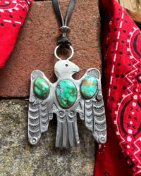 Image 2 of WL&A Handmade Old Style Ingot Sonora  Desert Turquoise Thunderbird Pendant - 3" - 85 Grams