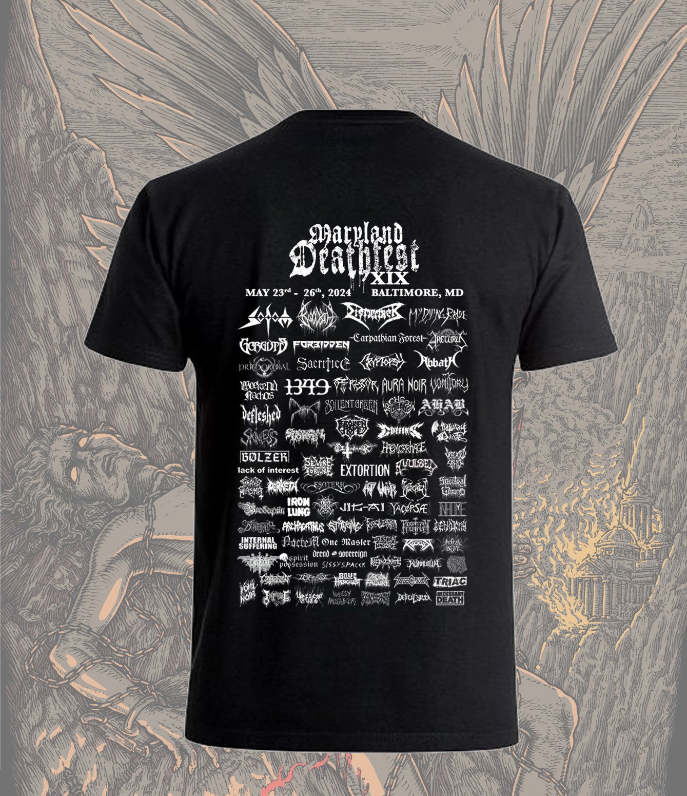 MDF XIX 2024 Black T-shirt (white print) | Maryland Deathfest