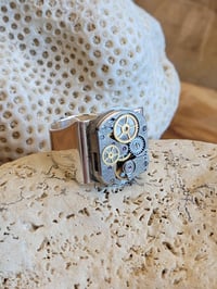 Image 2 of Chevalière  ajustable plaqué argent - esprit mécanique rouage