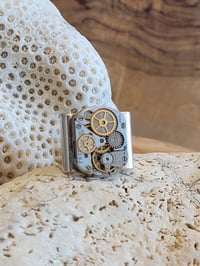 Image 3 of Chevalière  ajustable plaqué argent - esprit mécanique rouage