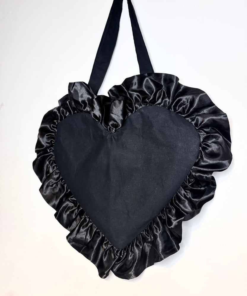 Image of Midnight Satin Heart Ruffle Bag 🖤