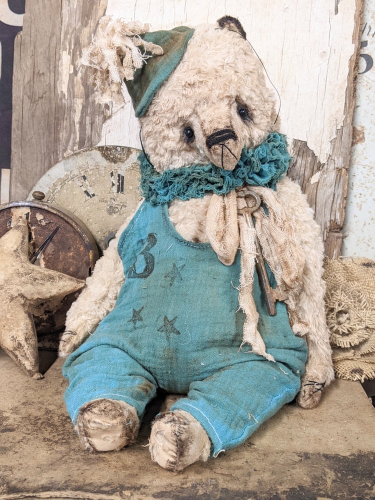 Image of JUMBO 14" -  Vintage Shabby style Cream Teddy Bear in romper - By Whendi's Bears