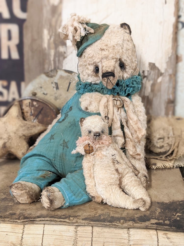 Image of JUMBO 14" -  Vintage Shabby style Cream Teddy Bear in romper - By Whendi's Bears