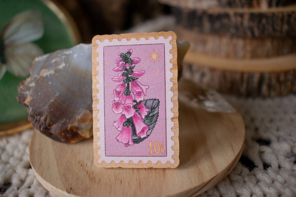 Image of Foxglove Stamp Wooden Pin