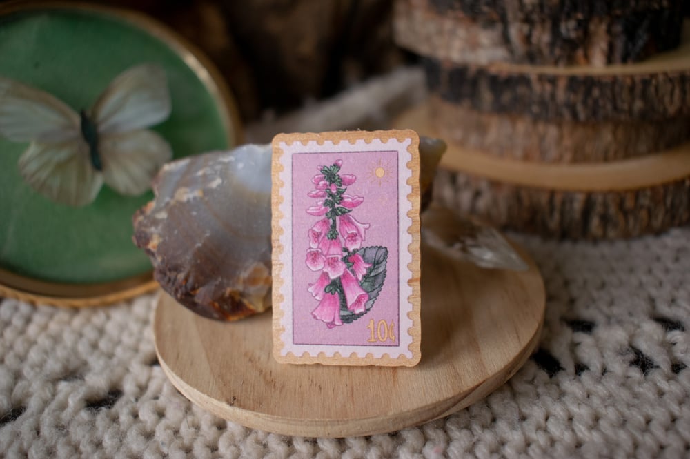 Image of Foxglove Stamp Wooden Pin
