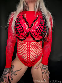 Image 1 of Red Lace/Fishnet Body