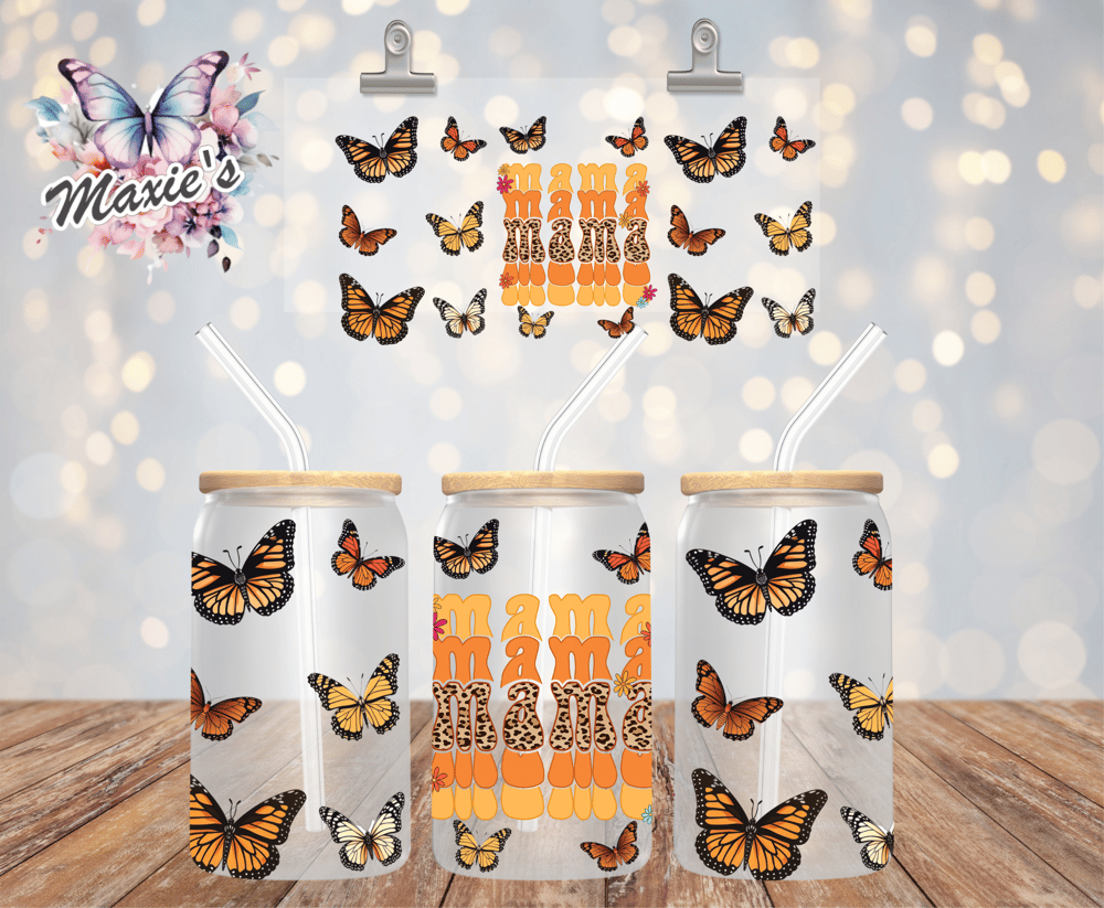 Image of Mama Butterflies 🦋 Graphic Design 16oz. Sublimation Cup Wrap Print 