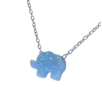 Image 1 of Handmade Blue Opal Elephant Pendant Necklace | Dainty Charm Choker Opal Necklace for Women Girls