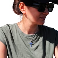 Image 5 of Handmade Navy Blue Lapis Lazuli Sterling Silver Cross 1.19 inches Pendant with 18+2 inches Chain