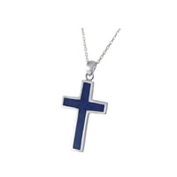 Image 1 of Handmade Navy Blue Lapis Lazuli Sterling Silver Cross 1.19 inches Pendant with 18+2 inches Chain